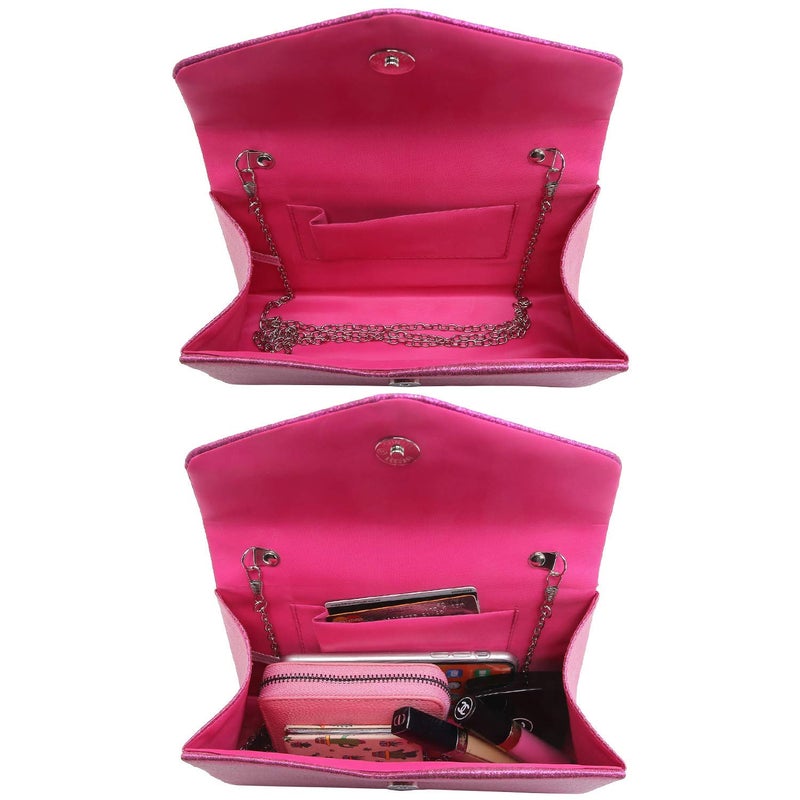 Dasein Women's Evening Bags Formal Party Clutches Wedding Purses Cocktail Prom Handbags with Frosted Glittering (Hot Pink) - Image 5